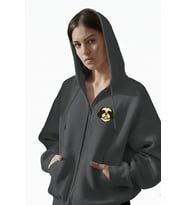 Kadın Shih Tzu Baskılı Oversize Fermuarlı Hoodie (Gri)