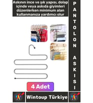 Dayanıklı Kolay Temizlenir Kaymaz Dolap İçi Düzenleme Giysi Havlu Kravat Pantolon Krom Askı 4 Adet