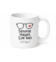 Seninle Hayat Çok Net Gözlük Kalp Çizimli Kupa Bardak Hediye