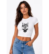Kadın Baby Tee Crop Tişört Kuru Kafa Baskılı Dark Aesthetic Slim Fit %100 Pamuk