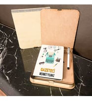 Gazeteciye Hediye Ahşap Kutulu Defter Kalem Set 001