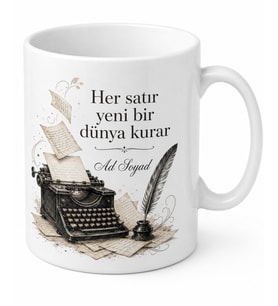 Yazar Edebiyat Kupası Daktilo Kitap Sayfası Kalem Yazarın Dünyası Hediye Bardak