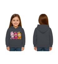 Unisex Baskılı Çocuk Swaetshirt Labubu Baskılı Kapüşonlu 3 İplik Şardonlu (Füme)