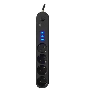 4lü Siyah Anahtarlı 3 Usb Li Akım Korumalı Topraklı Çocuk Korumalı Grup Priz 2 Metre