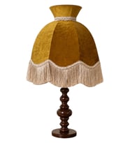Kadife Kaplı Büyük Boy Başlıklı Ahşap Doğal Ayaklı Klasik Model Abajur - 7 Farklı Renkli 80x50cm