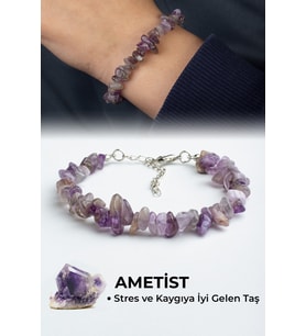 Ametist Doğal Kırık Taş Zincir Kapamalı Bileklik