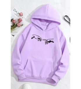 Unisex Michelangelo Baskılı Sweatshirt (Lila)