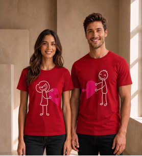 Puzzle Kalp Çöp Adam Sevgili Kombin Tişörtü (2 Adet)
