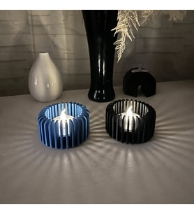 3D Baskı Modern Çizgili Mumluk - Tealight Mumluk (1 Adet)-Mavi
