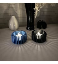 3D Baskı Modern Çizgili Mumluk - Tealight Mumluk (1 Adet)-Mavi