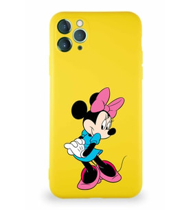 Apple iPhone 11 Pro Max Soft Premier Kapak Minnie Mouse-F Tasarımlı Silikon Kılıf - Sarı (Şeffaf)