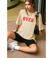 Unisex Over Thinking Baskılı T-shirt (Bej)