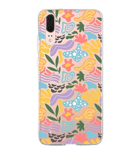 Huawei P20 ile Uyumlu 1mm Kapak Memphis Desen Tasarımlı Şeffaf Silikon Kılıf