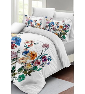Çift Kişilik ( Lastikli Çarşaflı ) %100 Pamuk Saten Nevresim Takımı Flower Mix