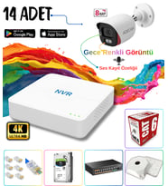 Adecam 14 lü Full HD IP Güvenlik Kamera Sistemi - Gece Renkli & Sesli Set + 30 Gün Kayıt, Cepten İzleme (Standart)