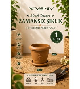 Dekoratif Antik Alt Tabaklı Saksı 1 Litre 1 Adet