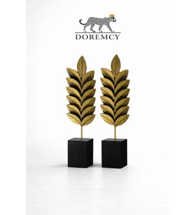 Doremcy Gold Yaprak Biblo 2’li Set Modern Dekoratif Obje Salon Masa Üstü Aksesuar Siyah Kaideli Lüks Ev Dekorasyonu (Siyah-Altın)