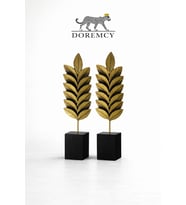Doremcy Gold Yaprak Biblo 2’li Set Modern Dekoratif Obje Salon Masa Üstü Aksesuar Siyah Kaideli Lüks Ev Dekorasyonu (Siyah-Altın)