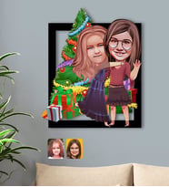 BK Gift Kişiye Özel Yeni Yıl Kız Kardeşler Karikatürlü 3D Ahşap Tablo-3