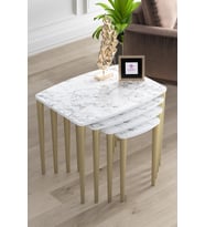 Üst Kalite Mdf 4lü Zigon Sehpa Takımı Beyaz Mermer Desenli Gold