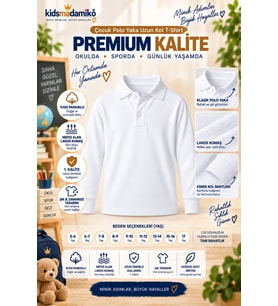 Erkek Kız Çocuk Polo Yaka T-shirt Uzun Kollu Manşetli %100 Pamuk Tam Kalıp 1. Kalite
