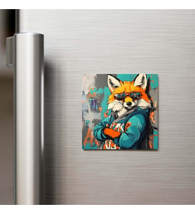 Fox - Tilki - Güneş Gözlüklü Style - Buzdolap Magneti - 9x9 Cm