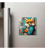 Fox - Tilki - Güneş Gözlüklü Style - Buzdolap Magneti - 9x9 Cm