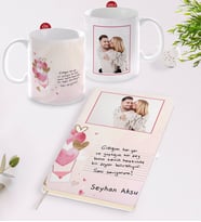 BK Gift Kişiye Özel Kendi El Yazın Mesajlı Fotoğraflı Beyaz Defter ve Kupa Hediye Seti-1 (Model 1)