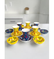 Dekoratif 6 Kişilik Lale Çini Tasarımlı Tamamen El Yapımı Çay Bardağı Seti ve Çerezlik
