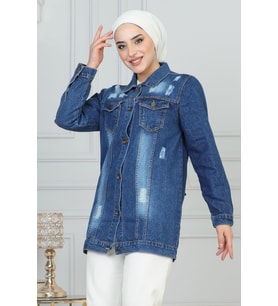 Düğmeli Kot Ceket Koyu Mavi 6096