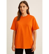 Kadın Kiremit %100 Pamuk Oversize Basic Tişört – Rahat Kalıp Relaxed Bisiklet Yaka T-shirt