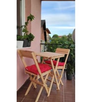 Katlanabilir Bahçe Balkon Kamp Masa Seti + Minder - Balkon Masası - Kamp Masası (Renksiz)