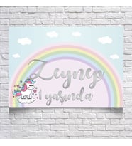 Unicorn ve Gökkuşağı Temalı Doğum Günü Afişi