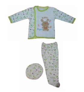 Beyzi Bebek Pijama Takımı Ayaklı Şapkalı 3 Parça 0-6 Aylık