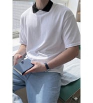 Erkek Kolej Yaka Tişört Kontrast Detaylı Casual Regular Polo Yaka T-shirt