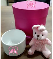 PEMBE KUTU İÇERİSİNDE MİNİK AYICIK VE  PEMBE KULPLU FİNCAN