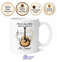 Gitar Çalan İçin Kişiye Özel Müzik Temalı Baskılı Kupa Bardak Hediye
