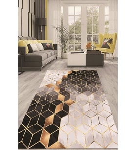 Dijital Kaymaz Taban Yıkanabilir Modern Renkli Salon Halısı Mutfak Halısı Yolluk ND-HT-322 (Gold)