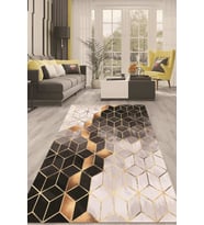 Dijital Kaymaz Taban Yıkanabilir Modern Renkli Salon Halısı Mutfak Halısı Yolluk ND-HT-322 (Gold)