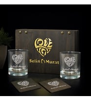 Çiftlere Özel 2 li Viski Bardağı Seti – Ahşap Kutulu, , 2 Viski Bardağı + 2 Ahşap Altlık