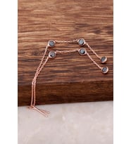 Siyah Safir Taşlı Rose Gümüş Zincir Küpe 4185