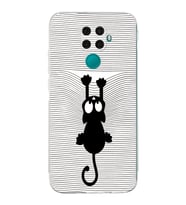 Huawei Mate 30 Lite  Kamera korumalı Kapak Çizgi Kedi (Beyaz) Tasarımlı Şeffaf Kılıf