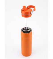 Pipetli ve Kulplu Paslanmaz Çelik Termos - 480 mL Mug Turuncu