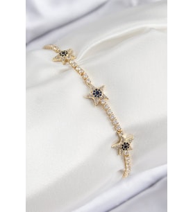 Pirinç Zirkon Taşlı Yıldız Model Gold Renk Kadın Bileklik - TJ-BB7701