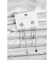 Pirinç Gümüş Renk Yonca Model Sallantılı Kadın Küpe - TJ-BKP11454