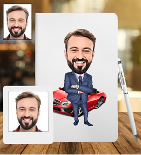 Kişiye Özel Araba Tasarımlı Karikatür Deri Defter & Metal Tükenmez Kalem + Ahşap Çerçeve hediye 51