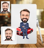 Kişiye Özel Araba Tasarımlı Karikatür Deri Defter & Metal Tükenmez Kalem + Ahşap Çerçeve hediye 51