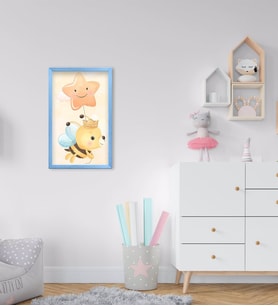 BK Home Sevimli Arı Tasarımlı Dekoratif Mavi Ahşap Çerçeveli Çocuk Odası Tablo-1
