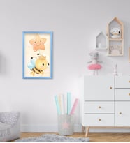 BK Home Sevimli Arı Tasarımlı Dekoratif Mavi Ahşap Çerçeveli Çocuk Odası Tablo-1
