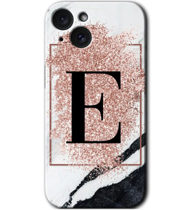 İphone 15 Plus Kılıf HD Desen Baskılı Kılıf - Pembe Mermer Desenli E Harfi